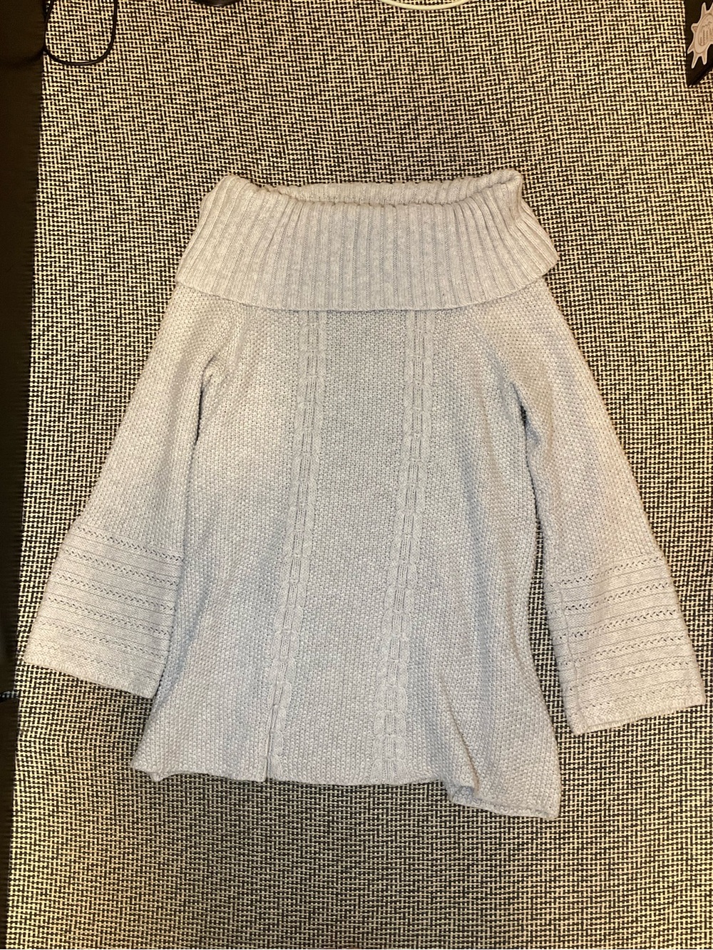 Style & Co. Light Gray Off-Shoulder Ribbed Foldover Sweater